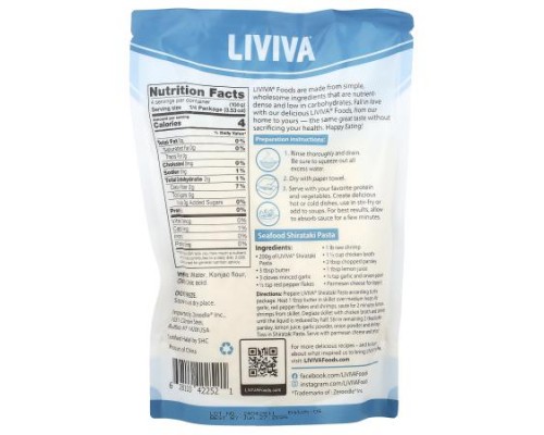 LIVIVA, Spaghetti, Shirataki Pasta With Oat Fiber, 18.34 oz (520 g) (Discontinued Item) LIVIVA, Spaghetti, Shirataki Pasta With Oat Fiber, 18.34 oz (520 g) (Discontinued Item)