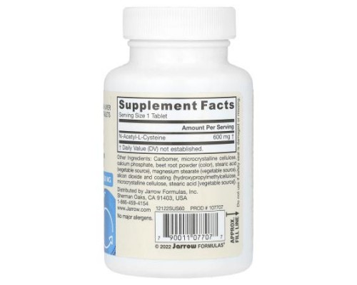 Jarrow Formulas, Vegan N-A-C Sustain, 600 mg, 60 Tablets