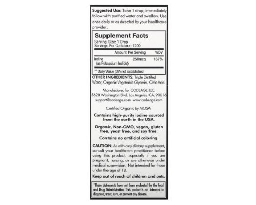 Codeage, Iodine+, 250 mcg, 2 fl oz (59.2 ml) Codeage, Iodine+, 250 mcg, 2 fl oz (59.2 ml)