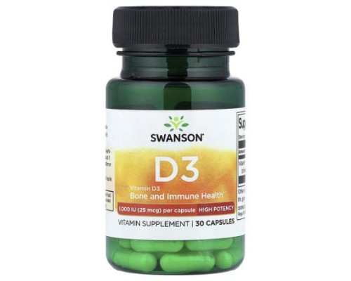 Swanson, Vitamin D3, High Potency, 25 mcg (1,000 IU), 30 Capsules Swanson, Vitamin D3, High Potency, 25 mcg (1,000 IU), 30 Capsules