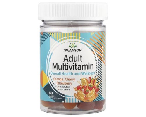 Swanson, Adult Multivitamin Gummies, Orange, Cherry, Strawberry , 60 Gummies Swanson, Adult Multivitamin Gummies, Orange, Cherry, Strawberry , 60 Gummies
