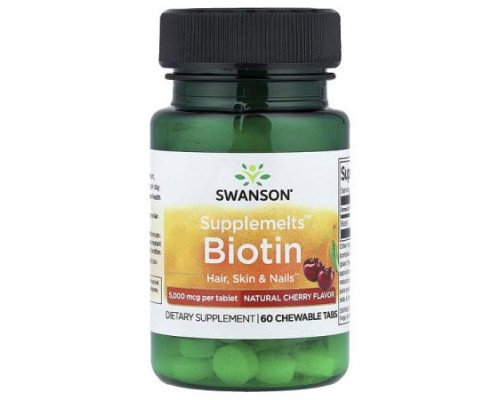 Swanson, Supplemelts™, Biotin, Natural Cherry, 5,000 mcg, 60 Chewable Tabs