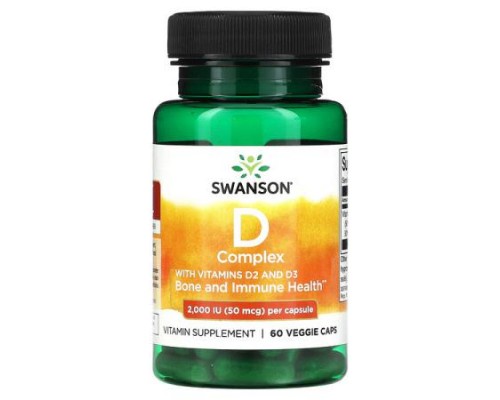 Swanson, D Complex with Vitamins D2 and D3, 50 mcg (2,000 IU), 60 Veggie Caps Swanson, D Complex with Vitamins D2 and D3, 50 mcg (2,000 IU), 60 Veggie Caps