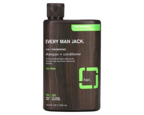 Every Man Jack, 2-In-1 Thickening Shampoo & Conditioner, For Normal to Thinning Hair, Tea Tree, 13.5 fl oz (400 ml) Every Man Jack, 2-In-1 Thickening Shampoo & Conditioner, For Normal to Thinning Hair, Tea Tree, 13.5 fl oz (400 ml)