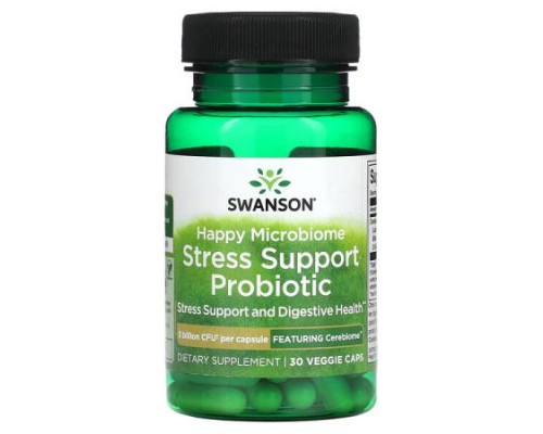 Swanson, Happy Microbiome Stress Support Probiotic, 3 Billion CFU, 30 Veggie Caps