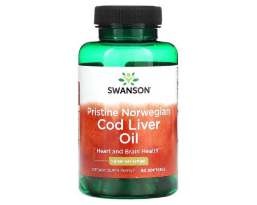 Swanson, Pristine Norwegian Cod Liver Oil, 1 g , 60 Softgels