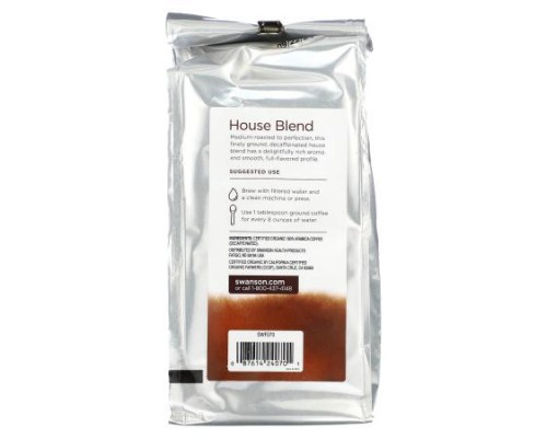 Swanson, Organic House Blend Coffee, Ground, Medium Roast, Decaf, 1 lb (454 g) Swanson, Organic House Blend Coffee, Ground, Medium Roast, Decaf, 1 lb (454 g)