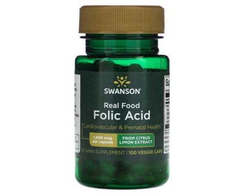 Swanson, Real Food Folic Acid, 1,000 mcg, 100 Veggie Caps Swanson, Real Food Folic Acid, 1,000 mcg, 100 Veggie Caps