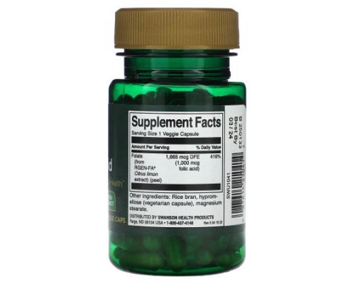 Swanson, Real Food Folic Acid, 1,000 mcg, 100 Veggie Caps Swanson, Real Food Folic Acid, 1,000 mcg, 100 Veggie Caps