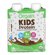Orgain, Kids Protein, Organic Nutritional Shake, Chocolate, 4 Pack, 8.25 fl oz (244 ml) Each