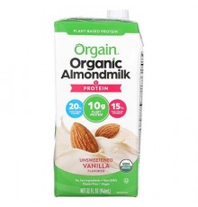 Orgain, Organic Almondmilk  + Protein, Plant-Based, Unsweetened Vanilla, 32 fl oz (946 ml)