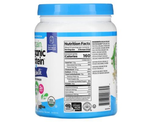 Orgain, Organic Protein Powder + Oatmilk, Plant Based, Vanilla Bean, 1.05 lb (479 g)