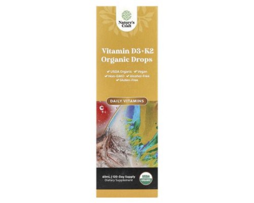 Nature's Craft, Organic Vitamin D3 + K2 Drops, Alcohol-Free, 60 ml Nature's Craft, Organic Vitamin D3 + K2 Drops, Alcohol-Free, 60 ml
