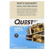 Quest Nutrition, Protein Bar, Dipped Cookies & Cream, 12 Bars, 1.76 oz (50 g) Each