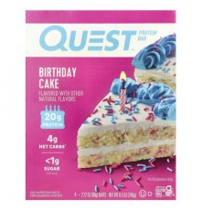 Quest Nutrition, Protein Bar, Birthday Cake, 4 Bars, 2.12 oz (60 g) Each