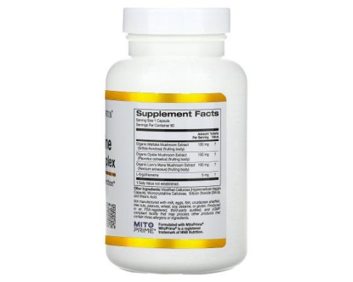 California Gold Nutrition, Ergothioneine Mushroom Complex with Organic Maitake, Organic Oyster, Organic Lion's Mane Mushroom Extracts and L-Ergothioneine, 90 Veggie Capsules