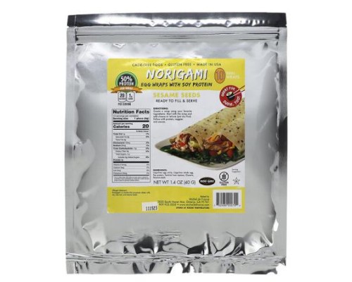 Norigami, Egg Wraps with Soy Protein, Sesame Seeds, 10 Thin Wraps, 1.4 oz (40 g)