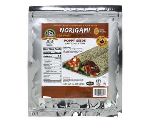 Norigami, Egg Wraps with Soy Protein, Poppy Seeds, 10 Thin Wraps, 1.4 oz (40 g) Norigami, Egg Wraps with Soy Protein, Poppy Seeds, 10 Thin Wraps, 1.4 oz (40 g)