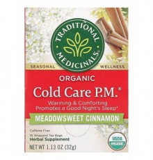 Traditional Medicinals, Organic Cold Care PM, Meadowsweet Cinnamon, Caffeine Free, 16 Wrapped Tea Bags, 1.13 oz (32 g)