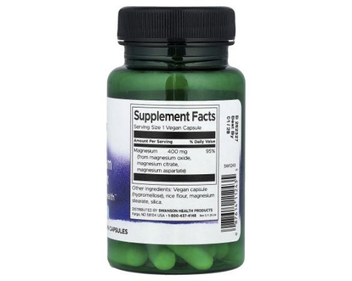 Swanson, Triple Magnesium Complex, 400 mg, 30 Vegan Capsules