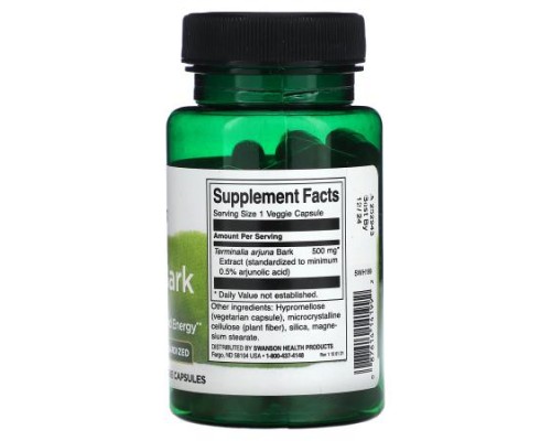 Swanson, Arjuna Bark, Standardized , 500 mg , 60 Veggie Capsules