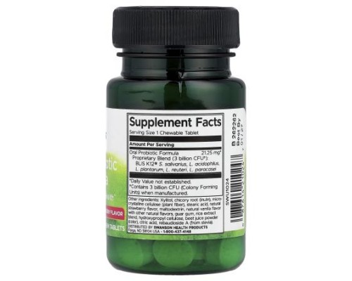Swanson, Oral Probiotic Formula, Natural Strawberry, 3 Billion CFU, 30 Chew Tablets