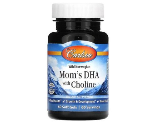 Carlson, Wild Norwegian, Mom's DHA with Choline, 60 Soft Gels Carlson, Wild Norwegian, Mom's DHA with Choline, 60 Soft Gels