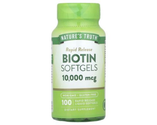 Nature's Truth, Biotin, 10,000 mcg, 100 Rapid Release Liquid Softgels Nature's Truth, Biotin, 10,000 mcg, 100 Rapid Release Liquid Softgels