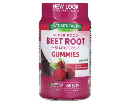 Nature's Truth, Super Food Beet Root + Black Pepper, Natural Strawberry, 60 Vegan Gummies
