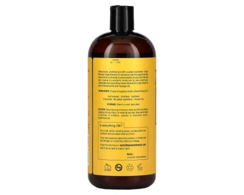 Seven Minerals, Sweet Almond Oil, Cold Pressed & Unrefined, Unscented, 32 fl oz (950 ml)