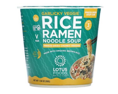 Lotus Foods, Rice Ramen Noodle Soup, Garlicky Veggie, 1.94 oz (55 g) Lotus Foods, Rice Ramen Noodle Soup, Garlicky Veggie, 1.94 oz (55 g)