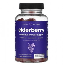 NutraChamps, Elderberry, Natural Berry, 60 Sambucus Gummies