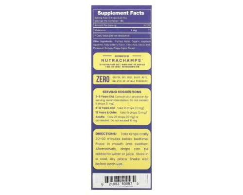 NutraChamps, Melatonin Liquid Drops, Natural Berry, 1 mg, 1.52 oz (45 ml)