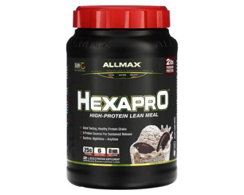 ALLMAX, Hexapro™, High-Protein Lean Meal, Cookies & Cream, 2 lbs (907 g) ALLMAX, Hexapro™, High-Protein Lean Meal, Cookies & Cream, 2 lbs (907 g)
