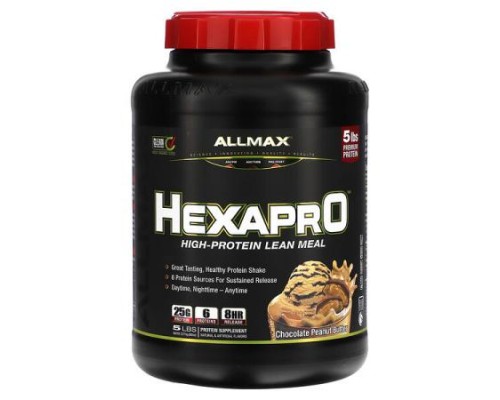 ALLMAX, Hexapro™, High-Protein Lean Meal, Chocolate Peanut Butter, 5 lbs (2.27 kg) ALLMAX, Hexapro™, High-Protein Lean Meal, Chocolate Peanut Butter, 5 lbs (2.27 kg)