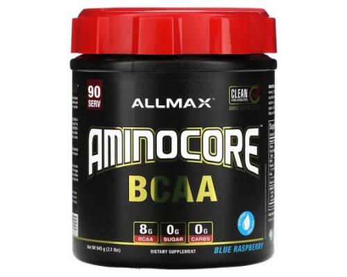 ALLMAX, AMINOCORE™ BCAA, Blue Raspberry, 2.1 lbs (945 g) ALLMAX, AMINOCORE™ BCAA, Blue Raspberry, 2.1 lbs (945 g)