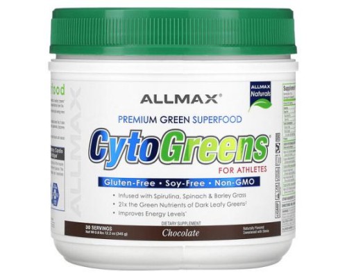 ALLMAX, CytoGreens®, Premium Green Superfood For Athletes, Chocolate, 0.8 lbs (345 g) ALLMAX, CytoGreens®, Premium Green Superfood For Athletes, Chocolate, 0.8 lbs (345 g)