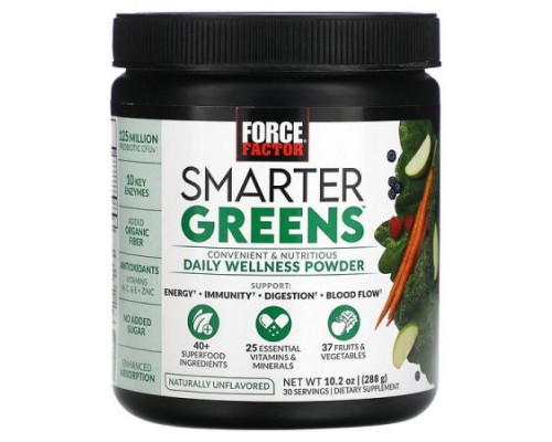 Force Factor, Smarter Greens, Daily Wellness Powder, Naturally Unflavored, 10.2 oz (288 g) Force Factor, Smarter Greens, Daily Wellness Powder, Naturally Unflavored, 10.2 oz (288 g)