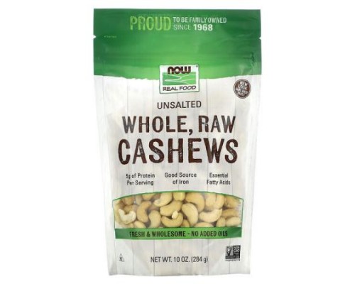 NOW Foods, Real Food, Whole, Raw Cashews, Unsalted, 10 oz (284 g)