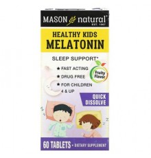 Mason Natural, Healthy Kids Melatonin, Ages 4 & Up, Fruity, 60 Tablets (500 mcg per Tablet)