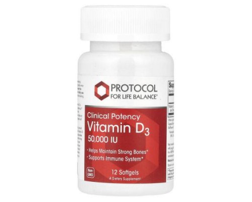 Protocol for Life Balance, Vitamin D3, Clinical Potency, 50,000 IU, 12 Softgels