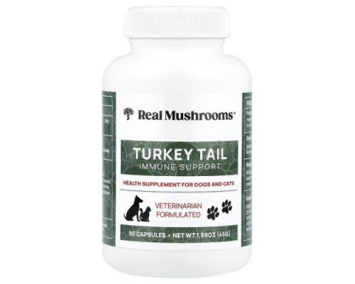 Real Mushrooms, Turkey Tail, Immune Support, For Dogs and Cats, 90 Capsules