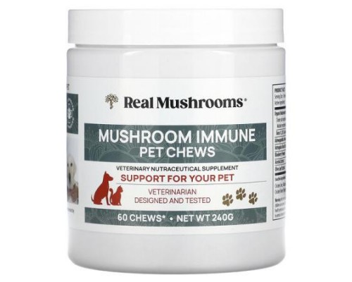 Real Mushrooms, Mushroom Immune Pet Chews, Support for Your Pet, 60 Chews, (240 g)