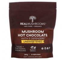 Real Mushrooms, Mushroom Hot Chocolate with 5 Defenders, Unsweetened, 240 g