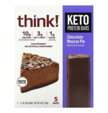 Think !, Keto Protein Bars, Chocolate Mousse Pie, 5 Bars, 1.2 oz (34 g) Each