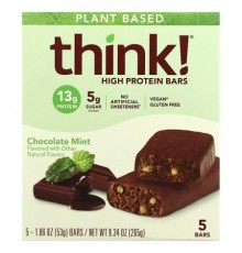 Think !, High Protein Bars, Chocolate Mint, 5 Bars, 1.86 oz (53 g) Each