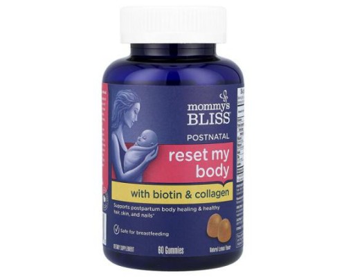 Mommy's Bliss, Postnatal, Reset My Body With Biotin & Collagen, Natural Lemon, 60 Gummies Mommy's Bliss, Postnatal, Reset My Body With Biotin & Collagen, Natural Lemon, 60 Gummies