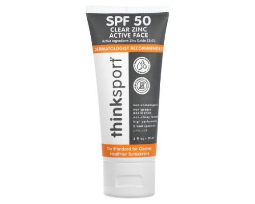 think, Thinksport, Clear Zinc Active Face, SPF 50, 2 fl oz (59 ml)