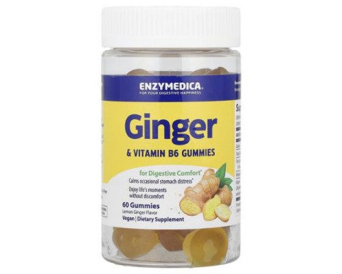 Enzymedica, Ginger & Vitamin B6 Gummies, Lemon Ginger, 60 Gummies Enzymedica, Ginger & Vitamin B6 Gummies, Lemon Ginger, 60 Gummies