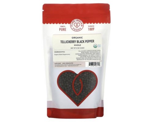 Pure Indian Foods, Organic Whole Tellicherry Black Pepper, 8 oz (226 g)